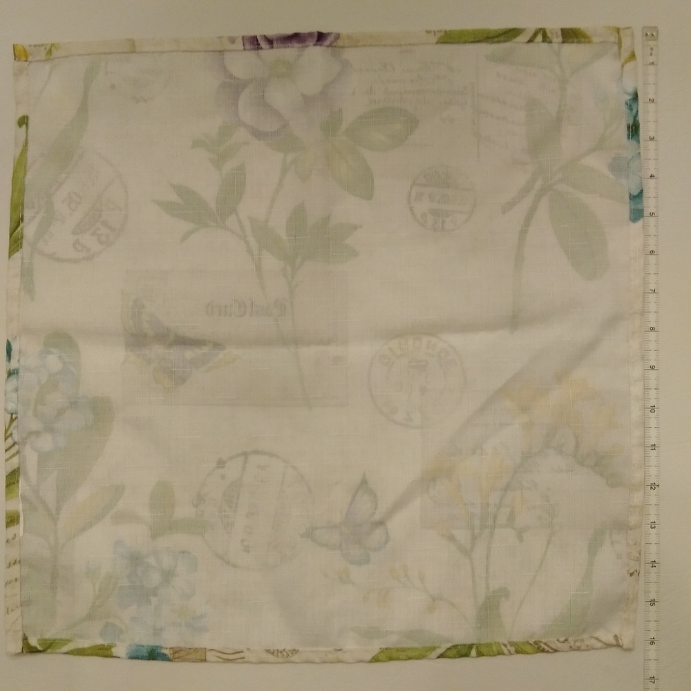 Elrene Botanical Blossom Cloth NAPKINS Set of 4 Floral Butterfly Postmark ~17x17 - Picture 7 of 13